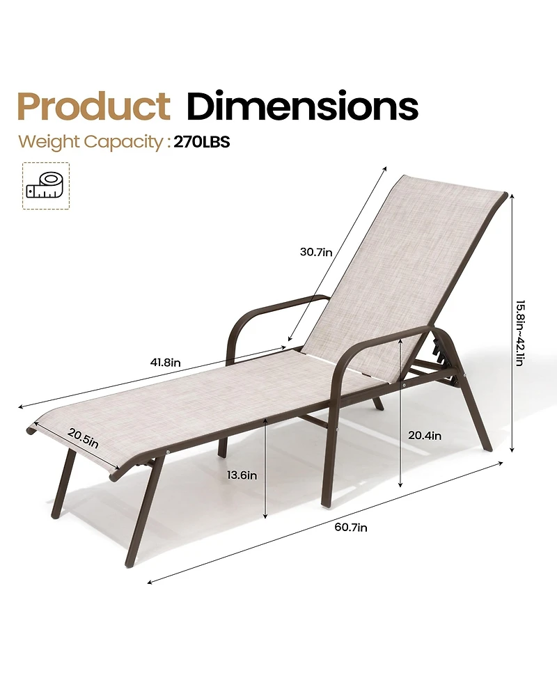 Pellebant 2/4 Pieces Outdoor Adjustable Patio Chaise Lounge Chairs