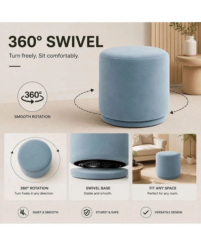 Maison Boucle Round Swivel Ottoman,360-Degree Rotating Accent Seat for Living Room or Office