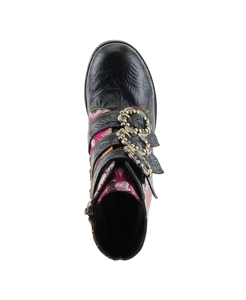 L'Artiste Women's Spring Step Brazza Platform Bootie with Floral Embroidery