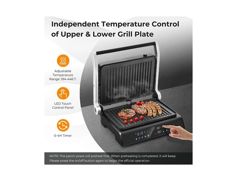 Slickblue 3 in 1 Indoor Electric Panini Press Grill with Led Display-Black
