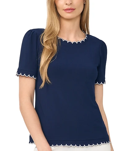 CeCe Women's Puff Sleeve Scalloped Blouse