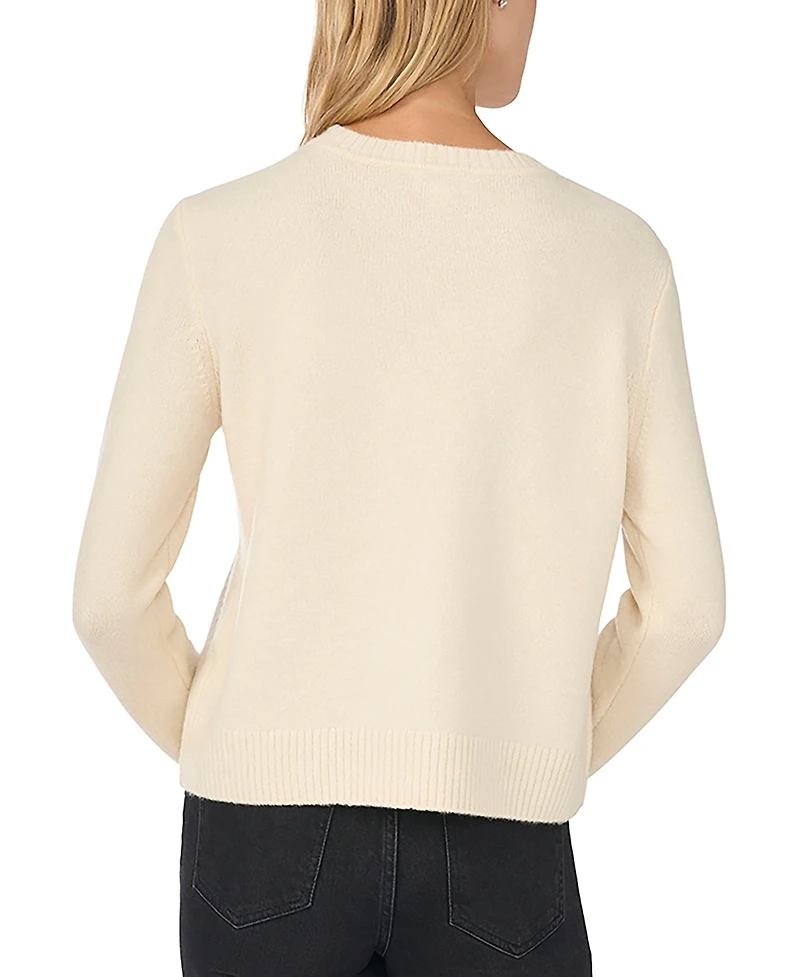 CeCe Women's Contrast Bow Long Sleeve Sweater