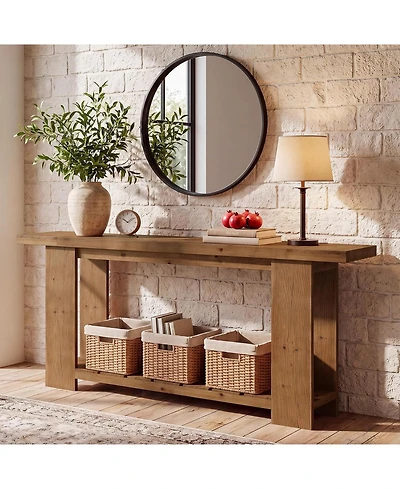Tribesigns Solid Wood Console Sofa Table, Farmhouse Long Entryway Table Behind Couch