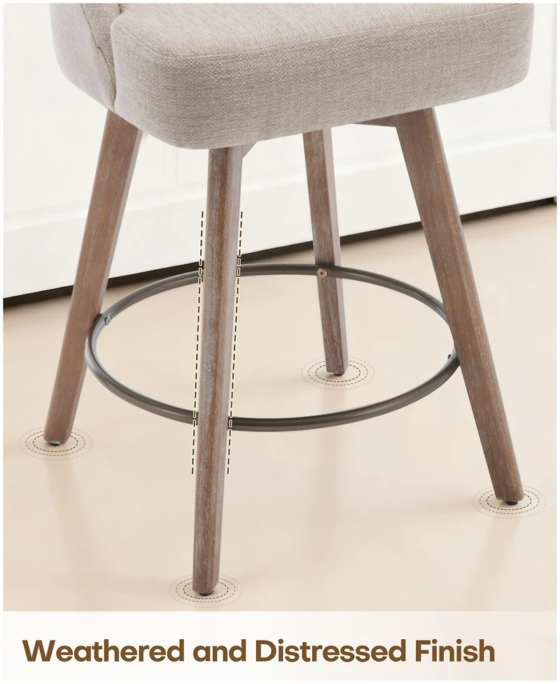 Bekrvio 26" Mid-Century Swivel Counter Height Bar Stools, Upholstered Linen and Pu Leather Kitchen Stools