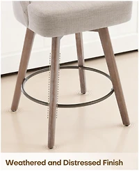 Bekrvio 26" Mid-Century Swivel Counter Height Bar Stools, Upholstered Linen and Pu Leather Kitchen Stools
