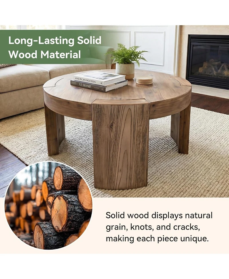 Tribesigns Solid Wood Round Coffee Table, 31.5-Inch Farmhouse Circle Center Cocktail Tea Table