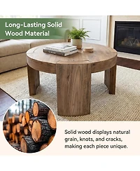 Tribesigns Solid Wood Round Coffee Table, 31.5-Inch Farmhouse Circle Center Cocktail Tea Table