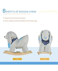 Glintex Kids Rocking Horse Bunny Rocker with Lullaby Music, Plush Ride-On Toy with Wood Base and Seat Belt for Toddlers 18-36 Months, Grey