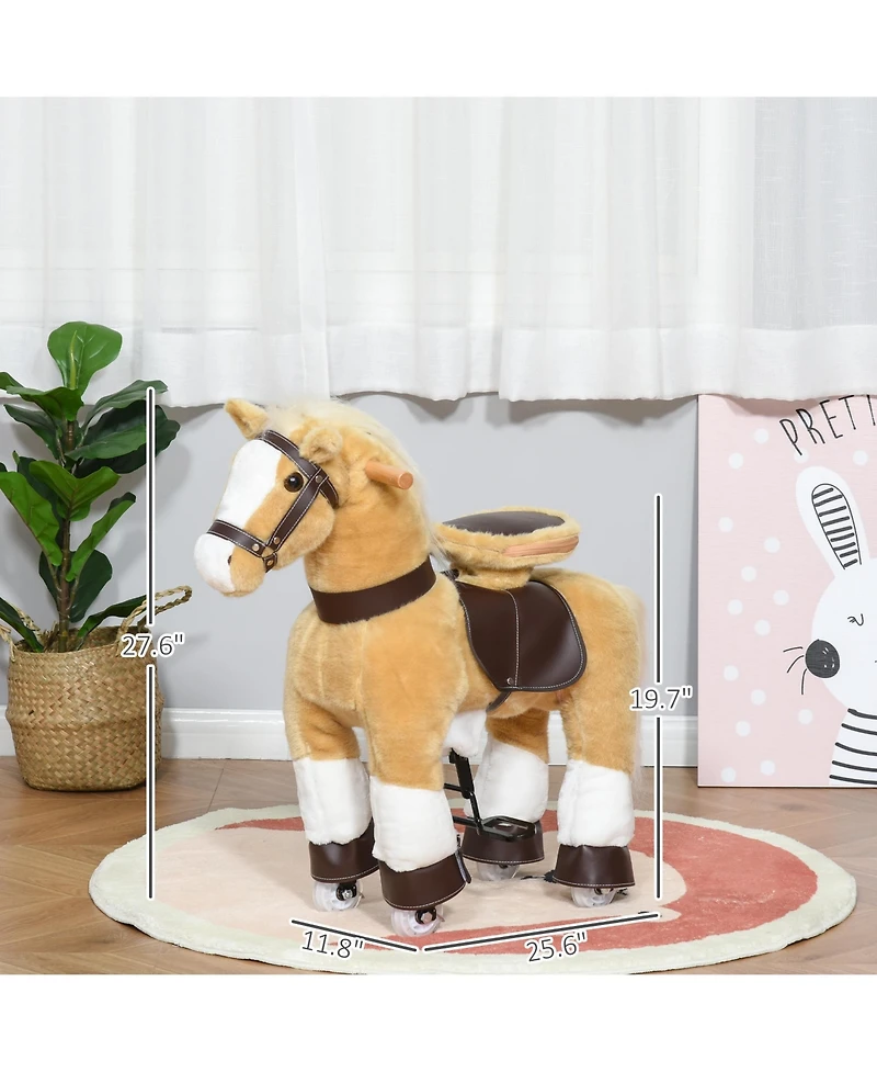 Glintex Ride On Walking Horse Plush Toy with Pedal Drive and Steering Handlebars, Holds 130 lbs, Ages 3-8