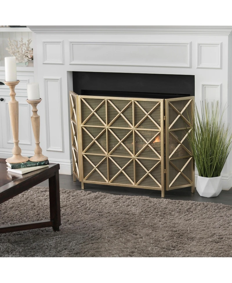 sumyeg Decorative Fireplace Screen with Iron Frame Protective Mesh and Classic Design