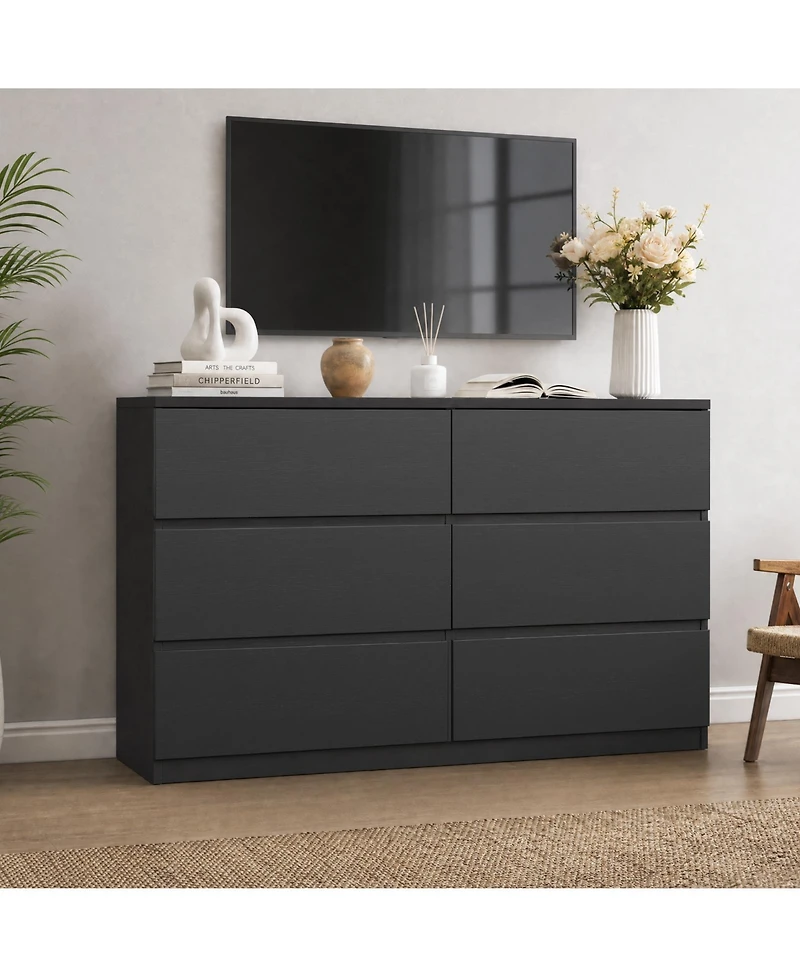 homfan 6 Drawer Dresser for Bedroom, Chest of Drawers, Storage with Deep Drawers Living Room, Hallway, Entryway, Bedroom