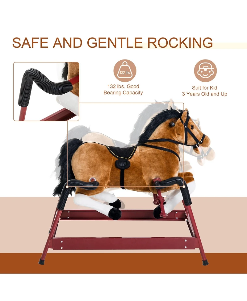 Glintex Spring Rocking Horse, 41.5"L x 23"W x 32.5"H, Plush with Metal Frame, Supports Up to 132 lbs, Ages 3+