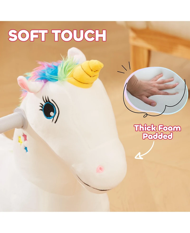 Glintex 6V Plush Electric Ride-On Unicorn with Music, 55 lbs. Capacity, Ages 18-36 Months