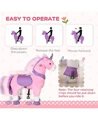 Glintex Ride On Walking Unicorn with Sparkly Horn, Plush Pedal-Powered Ride-On Toy with Pu Wheels for Kids 3-6, Holds 176 lbs, Pink