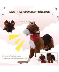 Glintex Kids Rocking Horse with realistic sounds, red scarf, plush pony design, saddle and footrest, for ages 3+, supports up to 88 lbs
