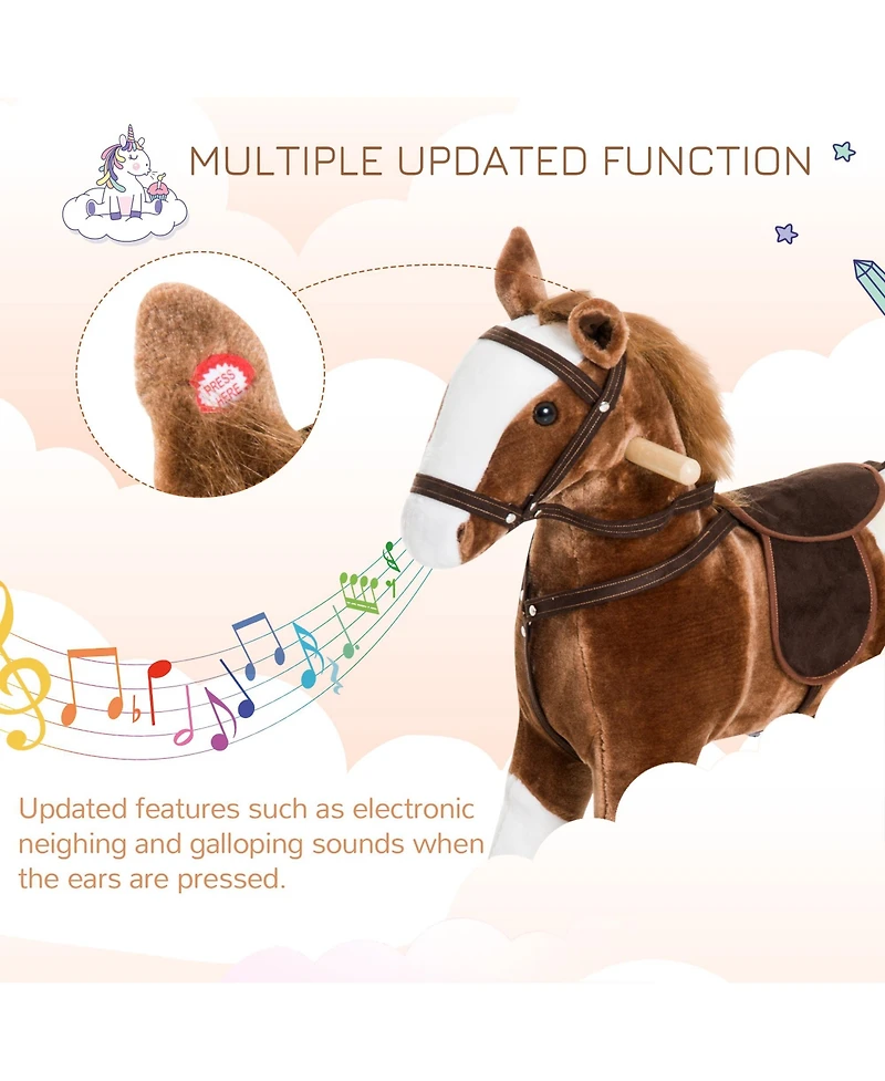 Glintex Kids Plush Rocking Horse Pony with Realistic Sounds, Toddler Ride-On Animal Rocker with Saddle for Ages 3 and Up, Holds 110 lbs