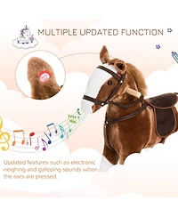 Glintex Kids Plush Rocking Horse Pony with Realistic Sounds, Toddler Ride-On Animal Rocker with Saddle for Ages 3 and Up, Holds 110 lbs