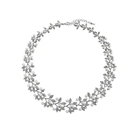 Bling Jewelry Fashion Faux White Pearl Pave Cz Leaf Motif Bib Statement Necklace