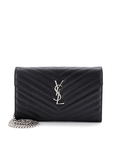 Pre-Owned Saint Laurent Medium Classic Monogram Wallet on Chain Matelasse Chevron Leather