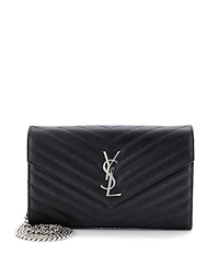 Pre-Owned Saint Laurent Medium Classic Monogram Wallet on Chain Matelasse Chevron Leather