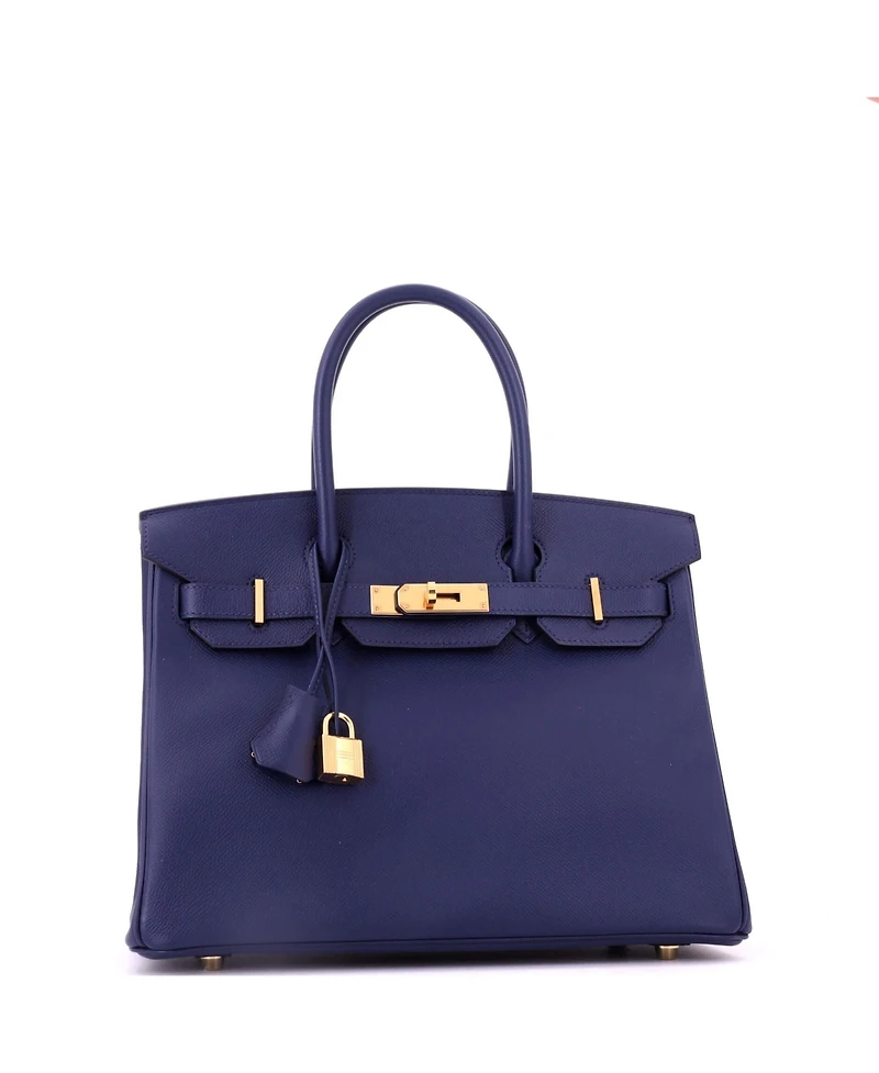 Pre-Owned Hermes Birkin 30 Handbag Blue Epsom with Gold Hardware