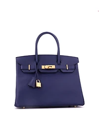Pre-Owned Hermes Birkin 30 Handbag Blue Epsom with Gold Hardware