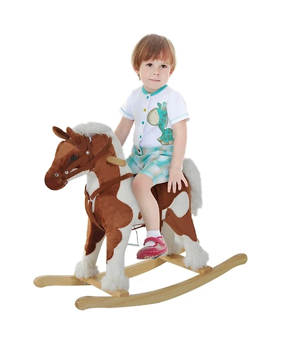 Glintex Plush Rocking Horse with Nursery Rhyme Music and Saddle, Holds 88 lbs, Ages 3+