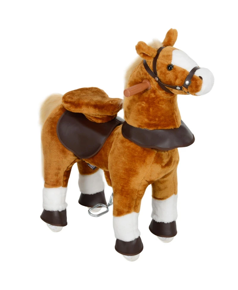 Glintex Ride On Walking Horse Plush Foot-Powered Toy with Neighing Sound and 132-lb Capacity, Ages 3-5