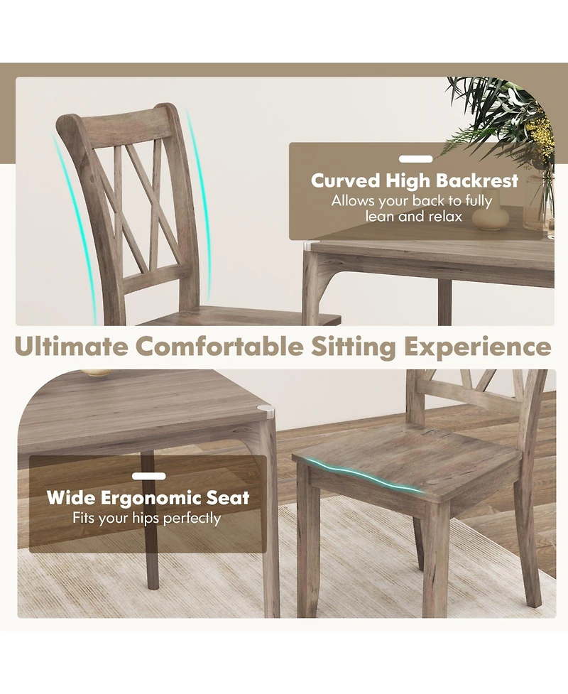 Mecale Set of 2 Cross Back Rubber Wood Dining Chairs