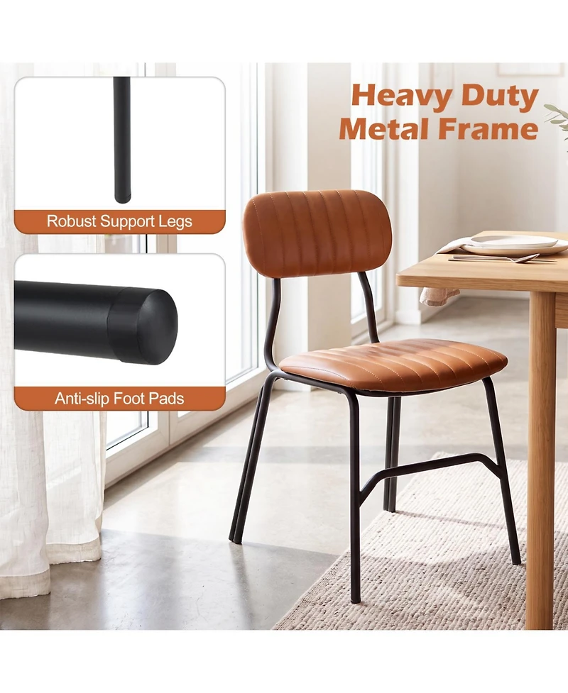 Mecale Set of 2 Modern Dining Chairs with Ergonomic Back Metal Legs Exquisite Rivet and Embellished Edges