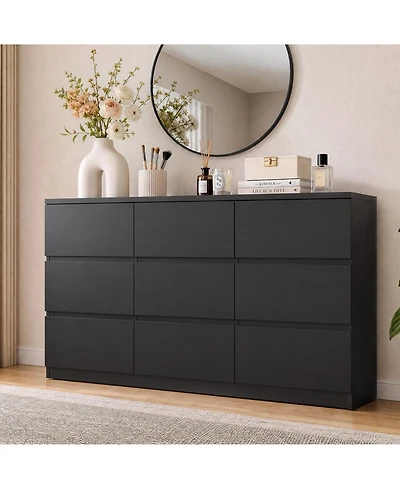 homfan 9 Drawer Dresser for Bedroom, Chest of Drawers, Storage with Deep Drawers Living Room, Hallway, Entryway, Bedroom