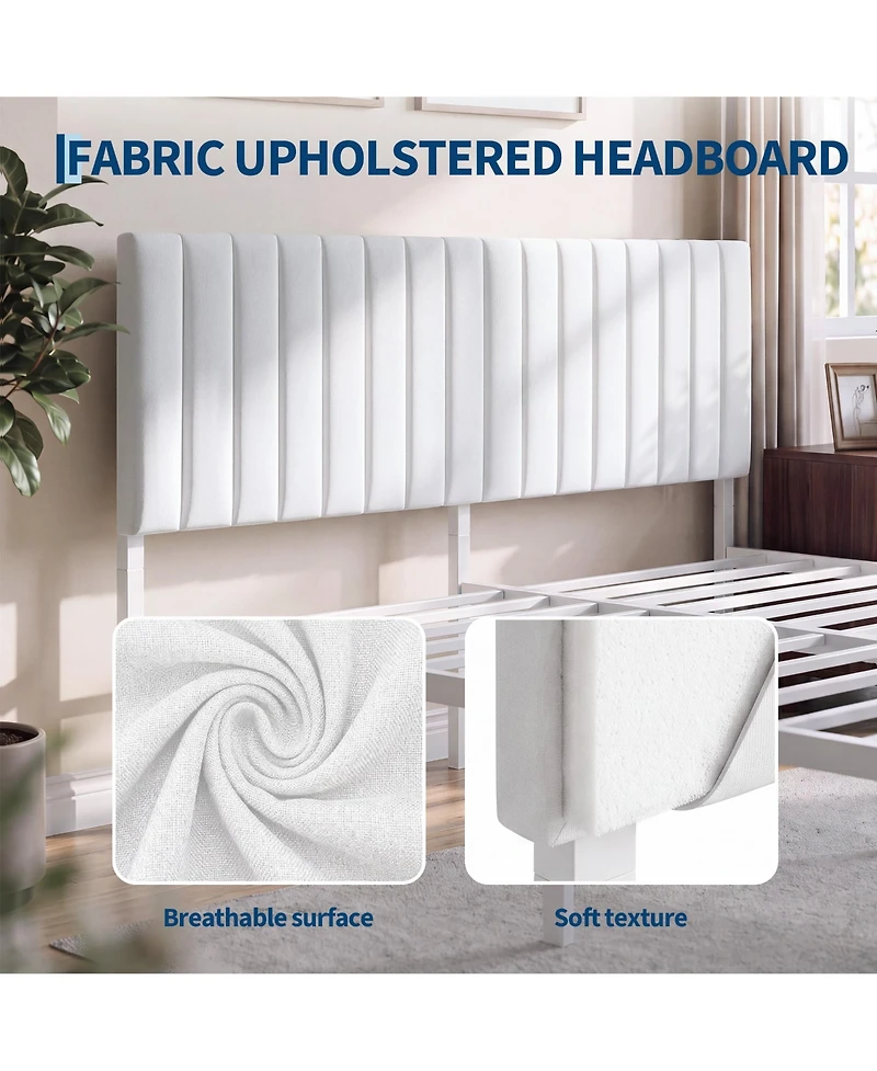 homfan Bed Frame with Upholstered Headboard, Adjustable Headboard Iron Platform Bed, No Box Spring Needed