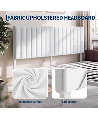 homfan Bed Frame with Upholstered Headboard, Adjustable Headboard Iron Platform Bed, No Box Spring Needed