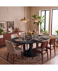 Extendable Dining Table for 4-8, Space Saving Wooden Round to Oval Kitchen with Modern Pedestal Base Apartment Room