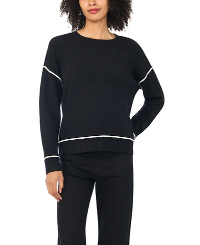 Vince Camuto Women's Long Sleeve Crewneck with Contrast Stitching Sweater