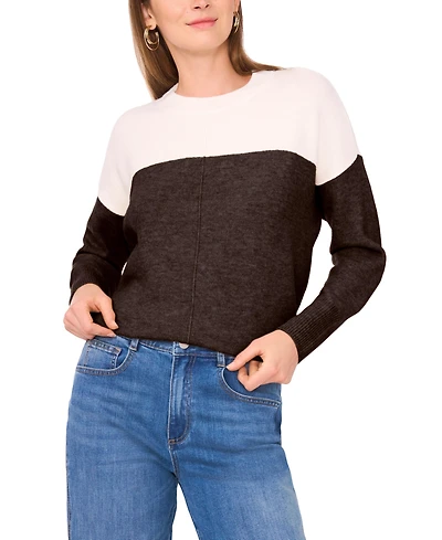 Vince Camuto Women's Cozy Extended Shoulder Color Blocked Sweater