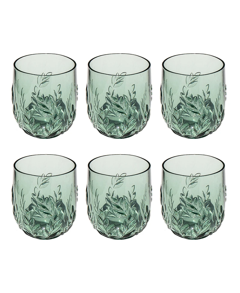 Abode Homewares Embossed Leaf Acrylic Stemless Wine Glasses, Set of 6