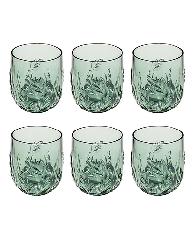Abode Homewares Embossed Leaf Acrylic Stemless Wine Glasses, Set of 6