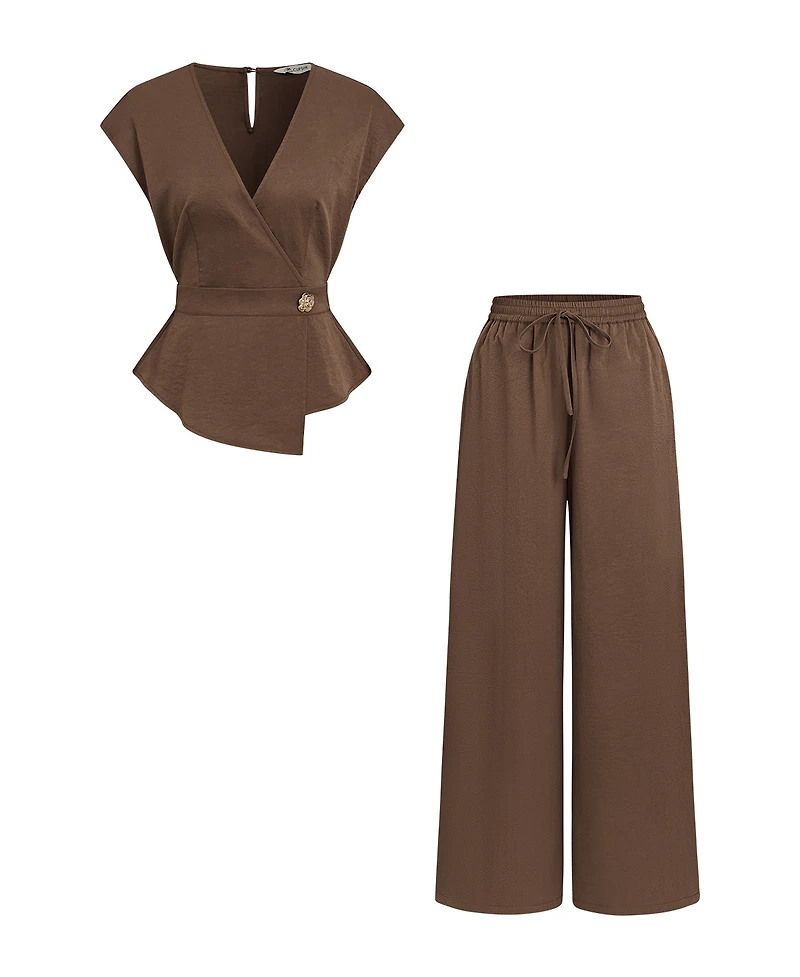 Cupshe Women's Wrap V-Neck Sleeveless Top and Wide-Leg Pants Matching Set