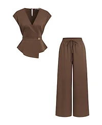 Cupshe Women's Wrap V-Neck Sleeveless Top and Wide-Leg Pants Matching Set