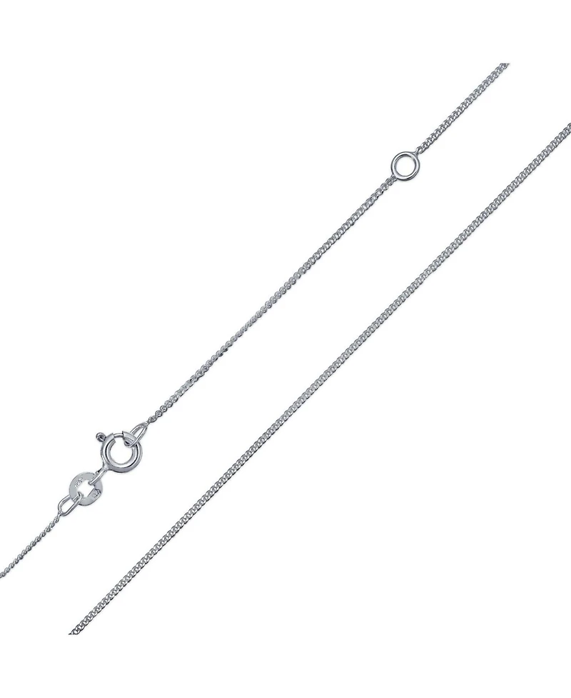 Bling Jewelry Thin Sterling Silver Curb Cuban Chain Necklace with Extender 16-18 Inch