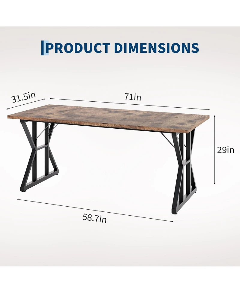71 Inch Industrial Dining Table For 4 6, Waterproof Tabletop, Heavy Duty Metal Frame, Ergonomic Height, Space Saving, Modern Rustic For Home, Office