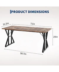 71 Inch Industrial Dining Table For 4 6, Waterproof Tabletop, Heavy Duty Metal Frame, Ergonomic Height, Space Saving, Modern Rustic For Home, Office