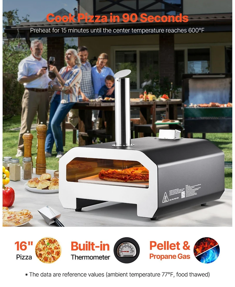 Mecale 16" Dual Fuel Pizza Oven Portable Wood Fire and Propane Pizza Maker with Thermometer