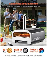 Mecale 16" Dual Fuel Pizza Oven Portable Wood Fire and Propane Pizza Maker with Thermometer
