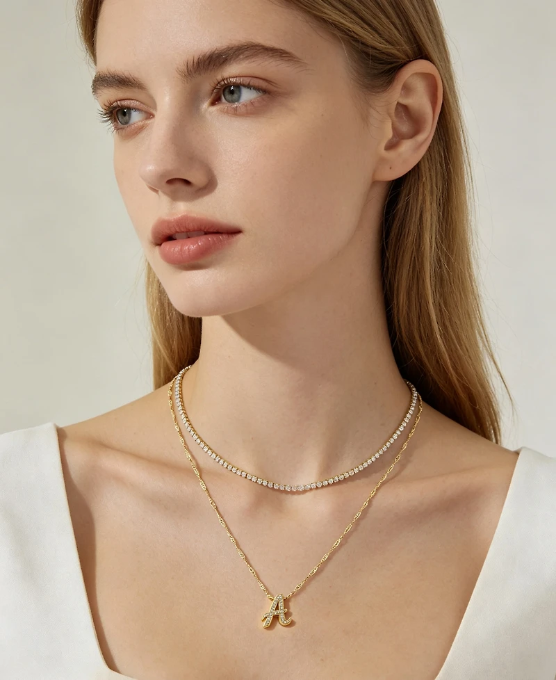 Unwritten Cubic Zirconia Gold-Plated Initial Pendant Necklace Set