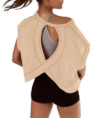 Peneyon Women Short Sleeve Crop Workout Tops Open Back Athletic Gym Yoga Tees