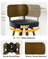 Bekrvio 26" Swivel Bar Stool, Faux Leather with Bentwood Frame and Footrest, Counter Height for Kitchen Island