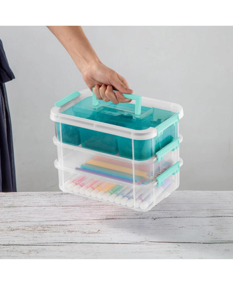 Sterilite Convenient Home 3-Tiered Stacking Carry Storage Box, Clear (12 Pack)