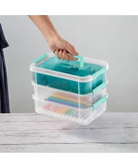 Sterilite Convenient Home 3-Tiered Stacking Carry Storage Box, Clear (12 Pack)